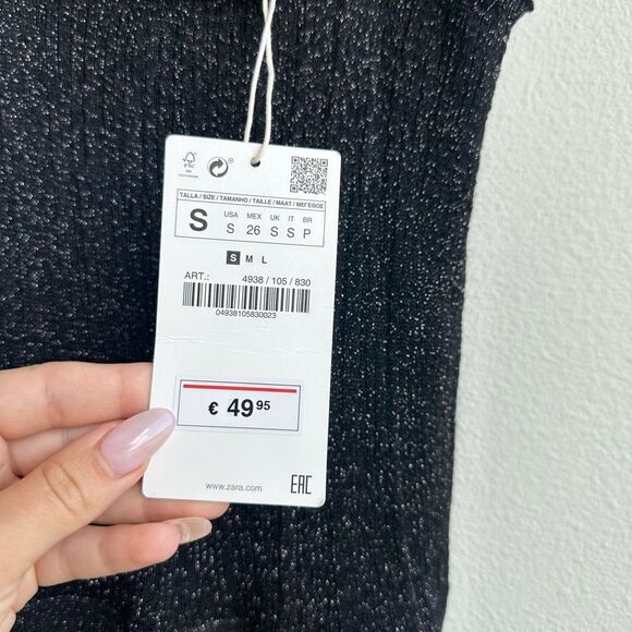 NWT Zara Knitwear Long Black Strappy Metallic Sparkle Party Dress Size small - Picture 6 of 7